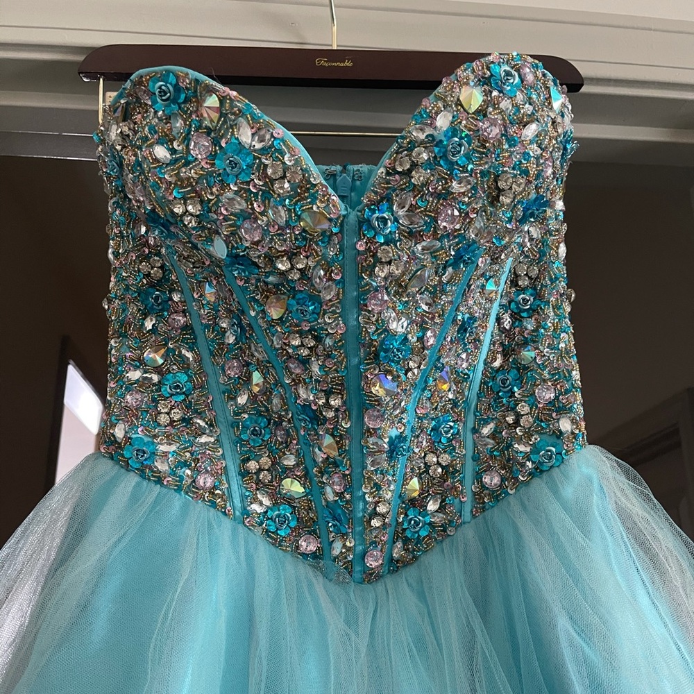 Terani Couture Aqua Mini Dress